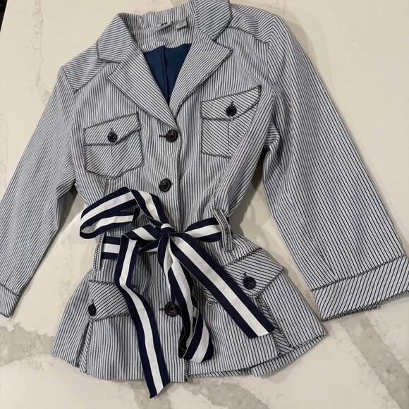 Vintage JW Div. Of Junction West Belted Button Front Seersucker Jacket Womens L - Picture 2 of 8